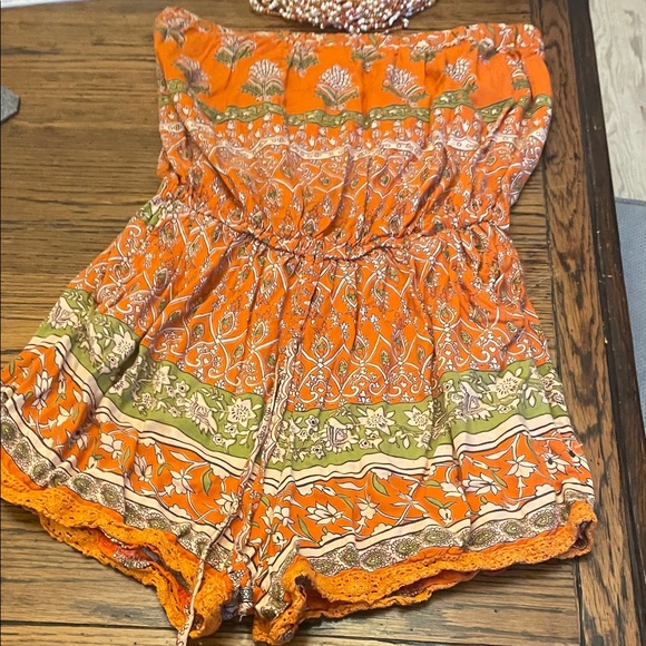 Angie Pants - Orange and Green Strapless Romper